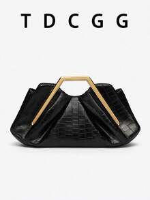 勃艮第红色褶皱云包 PU 皮革几何金属手提包女士时尚手拿包约会派对晚宴包适合宴会晚装婚礼约会节日日常使用 - 彩色 - 查看 7