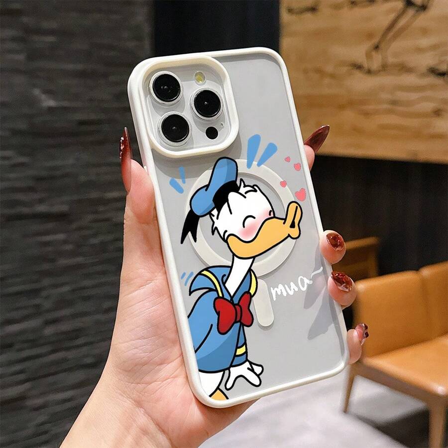 Disney DonaldDuck Character Phone Case, Featuring Cute And Playful Expression Designs, Simple And Stylish, Smooth To The Touch, With Strong Magnetic Adhesion, And Camera Protection. Suitable For Girls. Compatible With IPhone 17/16/15/14/13/...12 Mini Pro Max Pro Plus XRXS, As Well As SamsungGalaxy S20, S21, S22, S23, And S24 Series. The Perfect Gift For Family And Friends. Stylish Phone Case, Fun Expression Design, Trendyphone Case, Lightweight And Durable Material. - 白色 - 查看 1