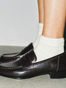 女士棕黑色翻盖口袋乐福鞋，圆头 - 棕色 - 查看 5