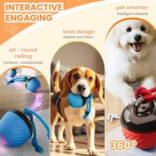 Interactive Dog Toy Ball, New Smart Pet Puppy Ball With Rope, Random Path Electric Automatic Rolling Dog Toy, Suitable For Small, Medium And Large Dogs Daily Training