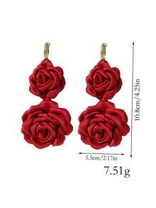 LADYCOCO 1/2 Cặp bông tai mặt dây chuyền hoa vải thủ công, phù hợp cho trang phục hàng ngày và đám cưới của phụ nữ - Màu Đỏ Sâu - Xem 10