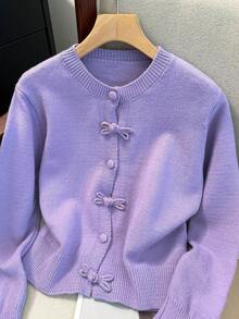 JIANHU Spring Butterfly Knit Cardigan, Short Design, Suitable For Petite Figure, Elegant Versatile, Create Fashionable Look - Purple - View 6