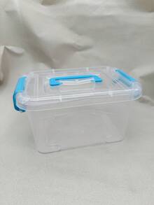 4pcs Desk Storage Display Boxes - Capacity 0.5L/0.6L/0.7L/0.8L - Blue Transparent Boxes With Handles (A: 13.7*10.5*7.5cm, B: 15*11.3*8.3cm, C: 17*11.9*8.8cm, D: 18.5*13.3*9.4cm)