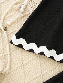 2pcs Girls Casual Sleeveless Top And Long Pants Set, Fashion Ribbon Splice Back Raindrop Buckle, Summer - Black - View 7