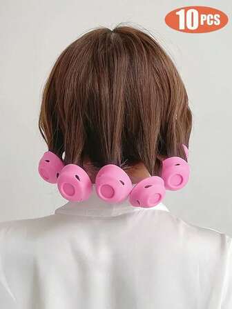 10pcs Pink Silicone Heatless Hair Curlers Set - Enhances Natural Curls For All Hair Types, No Perm Needed, Easy DIY Styling- 2 Sizes