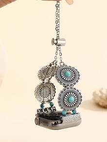 1pc Bohemian Style Turquoise Beaded Elastic Watchband, Compatible With Apple Watch 38/40/41/42/44/45/46/49mm, Vintage Silver Smartwatch Band Compatible With Series Ultra/SE/10/9/8/7/6/5/4/3/2/1, Unisex Casual Vacation Daily Accessory Strap - Silver - View 3