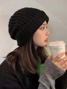 1顶女士冬季针织帽，韩版加厚保暖毛线帽，秋冬休闲纯色针织帽，防风百搭 - 帽子 - 查看 2