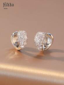 Hihho 1 Pair Asymmetrical Shaped Hoop Earrings, Fully Zirconia Paved With Sparkling Diamonds, Presents A Luxurious And Shiny Visual Effect. Suitable For Various Styles, Applicable For Party, Date, Daily Wear And More - Irregularly Shaped -inlaid Earrings - View 5