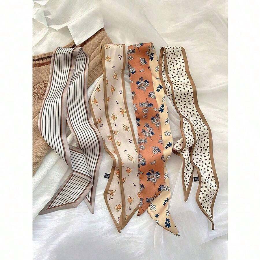 4pcs/Set Women's French Style Vintage Floral Striped Printed Scarf Hairband, For Casual, Elegant, Daily, And Dating Occasions, A Multi-Purpose Gift For Dress-Up Gym Valentine's Day Valentines Headband Turban Headband Sweatband, School Stuff, College, Headbands Fall Winter Hair Band Hair Accessories For Women For Vacation Outfits Woman - 彩色 - 查看 1