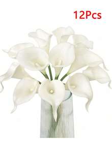3/6/12支装白色马蹄莲仿真花束，适合婚礼、新娘礼物、祝福礼物、家居装饰，逼真马蹄莲花朵，白色，情人节、生日、毕业典礼礼物 - 白色 - 查看 7