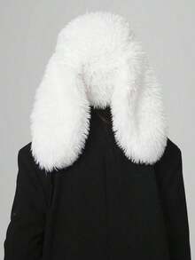 1pc Women's Spring Cute Cartoon Rabbit Ear Decoration Casual Soft Long Fur Warm Hat, Suitable Daily Wear, - 純色 - 查看 6
