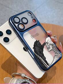 Y2K Gothic Skeleton & Black Cat Print PC Phone Case For IPhone 12 13 14 15 16 17 - Cool  Shockproof Cover For Teens Girls Boys Daily Party Use - Màu xanh lam - Xem 2