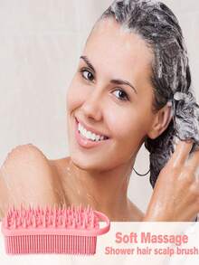 1个硅胶清洁刷，适用于淋浴，硅胶洗发沐浴刷，家用成人双面搓澡刷，按摩沐浴刷，浴室清洁工具 - 二合一硅胶沐浴洗发刷，柔软硅胶丝瓜络，适合敏感肌肤 - 彩色 - 查看 7