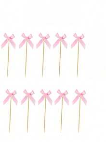 10/20pcs Pink Bowknot Cupcake Toppers, Pink Ribbon Cupcake Decorations, Bow Cake Decorations, Bow Cupcake Decorations, Pink Bow Birthday Decorations, Suitable For Weddings, Bridal Showers, Valentine's Day Decor - Multicolor - View 11