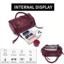 Bolso de mujer de gran capacidad de estilo mecánico vintage punk de piel de PU para la oficina, con asa de hombro y bandolera - Burdeos - Ver 6