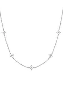 1pc Luxury S925 Silver Chain Four-Leaf Clover Cubic Zirconia Necklace, Jewelry Gift For Women, Suitable For Daily Wear, Casual, Travel, Party, Collection, Comes With Elegant Gift Box For Birthday, Holiday, Thanksgiving, Christmas - Multicolor - View 2