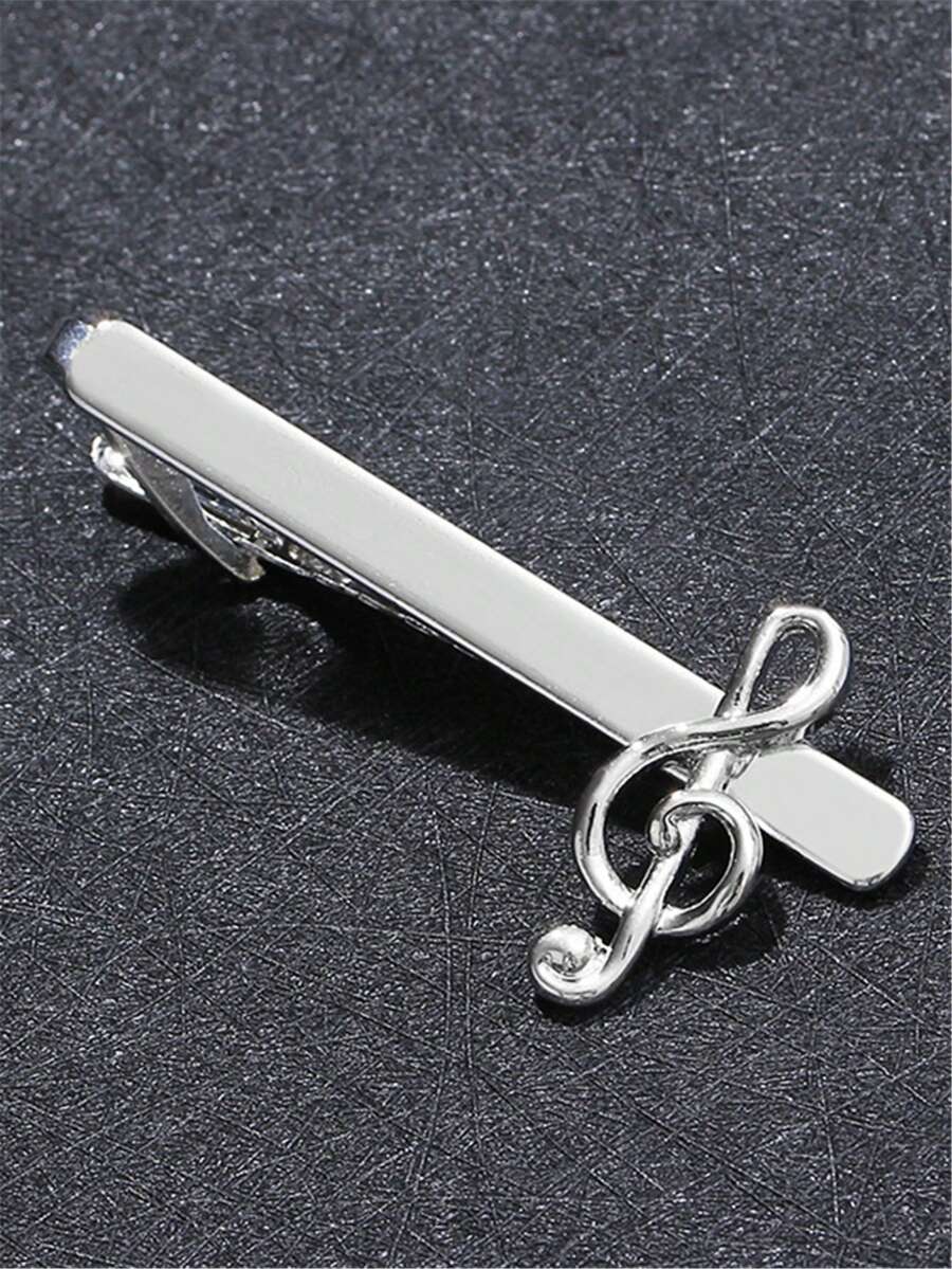 1 Clip de corbata de camisa de hombre, clip de solapa creativo de nota plateada, accesorio de moda de negocios simple y elegante - Plateado - Ver 1