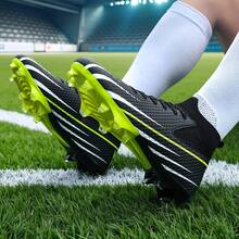 一双男女通用足球鞋，适合比赛和训练，低帮设计，柔软舒适，适合户外草地，系带，防滑，耐用，橄榄色鞋钉，适用于AG/FG场地，轻便，高性能，防滑设计，高帮专业足球鞋，厂家直销，多种颜色可选 - 黑色 - 查看 8