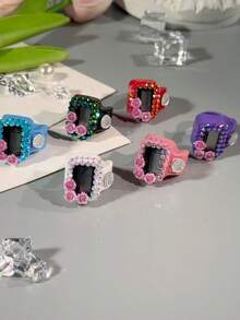 Custom Multi-Color Fully Rhinestoned Flower Finger Tally Counter Portable Ring Electronic Counter Manual Button Counter Mini Handheld Counter Electronic Rosary - Tasbih - Suitable For Prayer Counting, Activity Counting, Holiday Gifts, Etc. - Multicolor - View 8