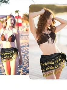 Magdans höfthalsduk, söt magdanskjol dekorerad med mynt, egyptisk stil magdansdräkt höfthalsduk/bälte dam chiffong magdanshalsduk, lämplig för yoga, zumba magdansdräkt höfthalsduk dam magdans franskjol paljett minikjol för fest - Multifärgad - Visa 9