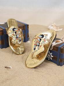 1 Pair Children's Minimalist PU Flat Butterfly Casual Slippers, Suitable For Summer - Gold - View 2