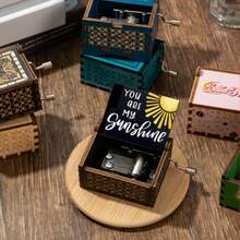 You Are My Sunshine Vintage Wooden Hand Crank Music Box, Laser Engraved Vintage Wooden Sunshine Musical Box, Gifts For Birthday/Valentine's Day, Christmas, New Year - Multicolor - View 10