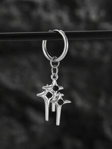 1 pieza Pendiente de cruz envuelto con diamante negro y diamante transparente incrustado en acero inoxidable, de moda y único para hombres - Plateado - Ver 2