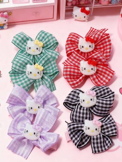 Set de 8 pinzas para el cabello con moños de Hello Kitty de Sanrio, adecuadas para fiestas, escuela y regalos de cumpleaños para niñas