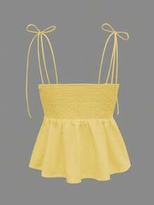 1pc Women's Casual Sleeveless Ruffle Hem Blouse, Elegant French Minimalist Pure White Tube Top Cropped Camisole, Fitted Vacation & Commute Lightweight Camisole Tie Front Tank Top, Y2K Sexy Babydoll Accentuates Curves Outerwear, Spring/Summer/Autumn