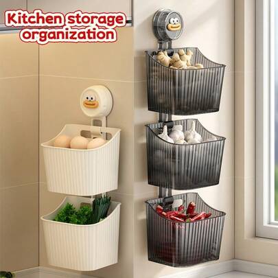 Wall Mounted Kitchen Storage Basket, Vegetable, Onion, Garlic, Egg Storage Basket, No Drill Shelf, Bathroom Hanging Storage Basket, Makeup Hanging Storage Basket, Suitable For Kitchen, Bathroom, Bedroom