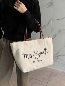 Custom Tote Bag,Personalised Signature Canvas Tote Bag With Name And Handle Birthday Bridesmaid Gift For Women,Perfect For Weddings, Bridal Parties & Travel - Ivory,Perfect Gift For Holiday/Thanksgiving Day/New Year Valentine's Day - Multicolor - View 4