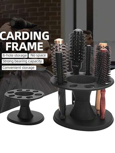 2 Sets Black Circular Plastic Comb Display Rack, Professional Hair Salon Perming & Dyeing Tool Accessory Storage Shelf