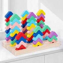 Wooden Colorful V-Shaped Building Blocks, Color Back In Place Game, Color Pairing Toy, Color Cognition Toy For Children,Interactive Game