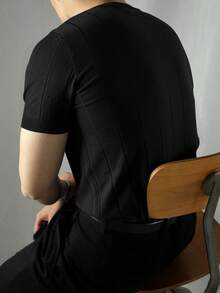 男士百搭短袖休闲针织上衣 - 黑色 - 查看 2