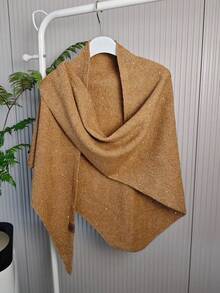 1pc Sequin Solid Color Triangle Scarf Shawl, Korean Style Simple Outerwear Wrap, Warm Infinity Scarf