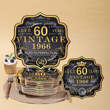 10pcs/20pcs/30pcs/60pcs,Black&Gold Vintage 60th Party Tableware Set,Back In 1966 60th Theme Birthday Disposable 9Inch And 7Inch Ornament Paper Plates And 9oz Cups Party Table Supplies, Cheers To 60 Years Paper Plate Cup For Men And Women Anniversary Single Birthday Party Decoration