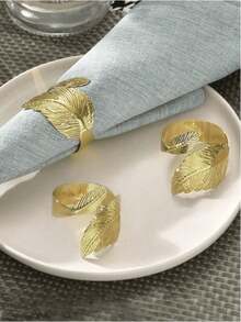 2/5/12-Piece Set Of Leaf-Shaped Golden Napkin Rings, Shiny Metal Napkin Rings For Table Decor, Stylish Autumn Napkin Rings In Bulk, Suitable For Various Events And Gatherings, Including Hotel Celebrations, Birthday Parties, Weddings, Christmas Decorations, And Other Occasions. Elegant Table Setting Gift Ideas. - Gold - View 3