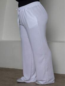 Plus Size Wide-Leg Pants With High Waist And Elastic Waistband, Duna Fabric. - 白色 - 查看 8