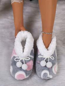 Pantuflas de invierno para mujer, con diseño de corazón de moda, forro térmico, zapatos de casa cálidos y cómodos - Gris - Ver 2