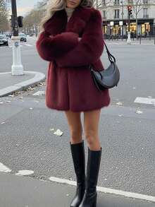 Chaqueta elegante casual y de alta gama con efecto de piel de borrego en el cuello para uso diario