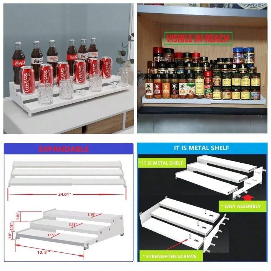 Spice Rack Organizer Cabinet, 3 Tier Expandable Spices Storage, Great Kitchen Cabinets, Cupboard, Pantry And Countertop More 1 Pack/White - 白色 + 1 包/白色 - 查看 1