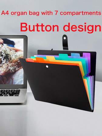 1 Carpeta de archivo tipo A4, bolsa expandible tamaño carta con 7 bolsillos, puede almacenar archivos, portátil para guardar papeles, facturas y recibos, adecuado para el hogar, la escuela y la oficina, negro. Útil para documentos de oficina, contratos, materiales, informes de exámenes de mujeres embarazadas, útiles escolares.