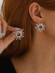 1 对时尚高品质优雅简约独特向日葵设计耳钉，适合女性日常佩戴 - 金色 - 查看 6
