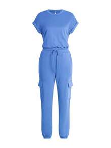 Bộ áo liền quần cổ tròn Vaiaye dành cho nữ - Áo tay ngắn ôm dáng và quần dài, phù hợp cho tập thể dục, mặc thường ngày, thể thao ngoài trời đa năng gợi cảm, áo liền quần dệt kim dài tay mùa xuân, quà tặng ngày Valentine mùa hè - Màu xanh lam - Xem 3