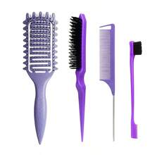 4pcs/Set Smooth Curling Comb, Triple Row Brush, Eyebrow Brush, Edge Control Brush, Steel Pin Rat Tail Comb, Curling Hairstyling Brush Set, Salon Hairstylist Hair Accessories, Hair Styling Tools, Hair Care Products, Salon & Travel Essentials ,Hair Tool Kit ,Hair Styling Kit - Multicolor - View 2