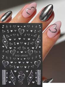 2pcs Gold Silver Heart Nail Art Stickers Decal, Chrome White Heart Nail Decals Foils Self Adhesive Sliders, Charms Valentines Day Designs Sticker For Nails Decorations Manicure Accessories