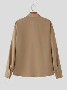 Mens Buttons Long Sleeve Blouse Tops Shirt Elastic Waist Long Pants Wide Leg Trousers Spring/Fall Casual 2PCS Sets Outfits - 卡其色 - 查看 6