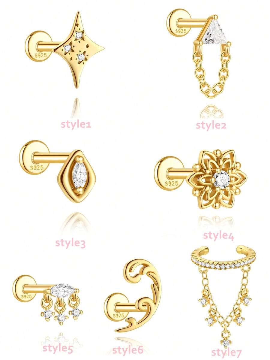 1件925纯银经典几何元素扁平耳夹耳环，适合女性日常佩戴、派对和宴会场合。 - 金色 - 查看 1