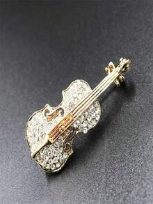 Fashionable Personalized Violin Brooch, Women's Versatile Rhinestone Pin, Elegant Tassel Brooch, Gift For Friends, Christmas, Birthday - Yellow Gold - View 2