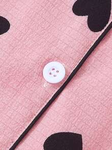 [Dreamery]Heart Print Women Long Sleeve & Long Pants Pajama Set - Pink - View 4